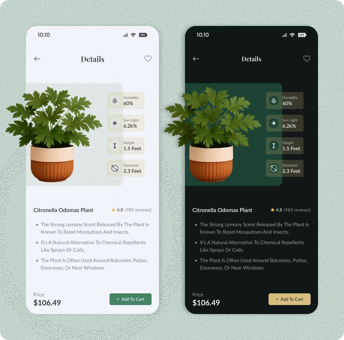 Lifestyle e-commerce product details page with plant care tips and Shopify development features